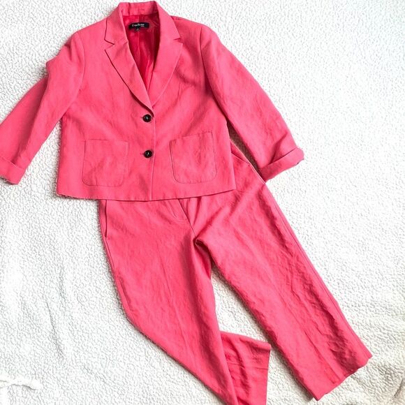 Evan Picone Ramie Blend Salmon Pink Blazer Office Pant Set Jacket-6P/Pant-8P - Picture 2 of 14